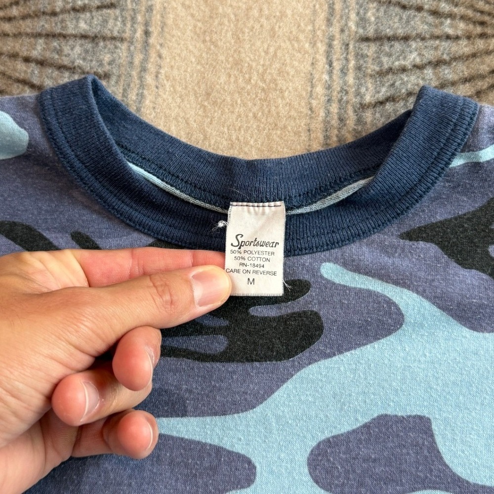 Vintage Sportswear Blue Camo T-Shirt Mens Medium Single Stitch Camouflage Tee - Picture 3 of 6